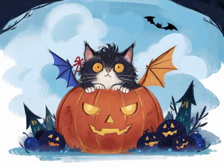 03915-4114057708-best quality,masterpiece,ultra high res,childpaiting,1 cute cat,solo,crayon drawing,_cloud,cloudy sky,outdoors,surreal,halloween.png